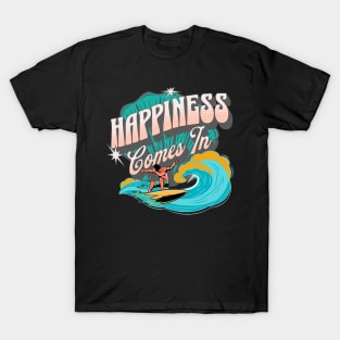 Happiness Comes In Waves, Hello Summer Vintage Funny Surfer Riding Surf Surfing Lover Gifts T-Shirt